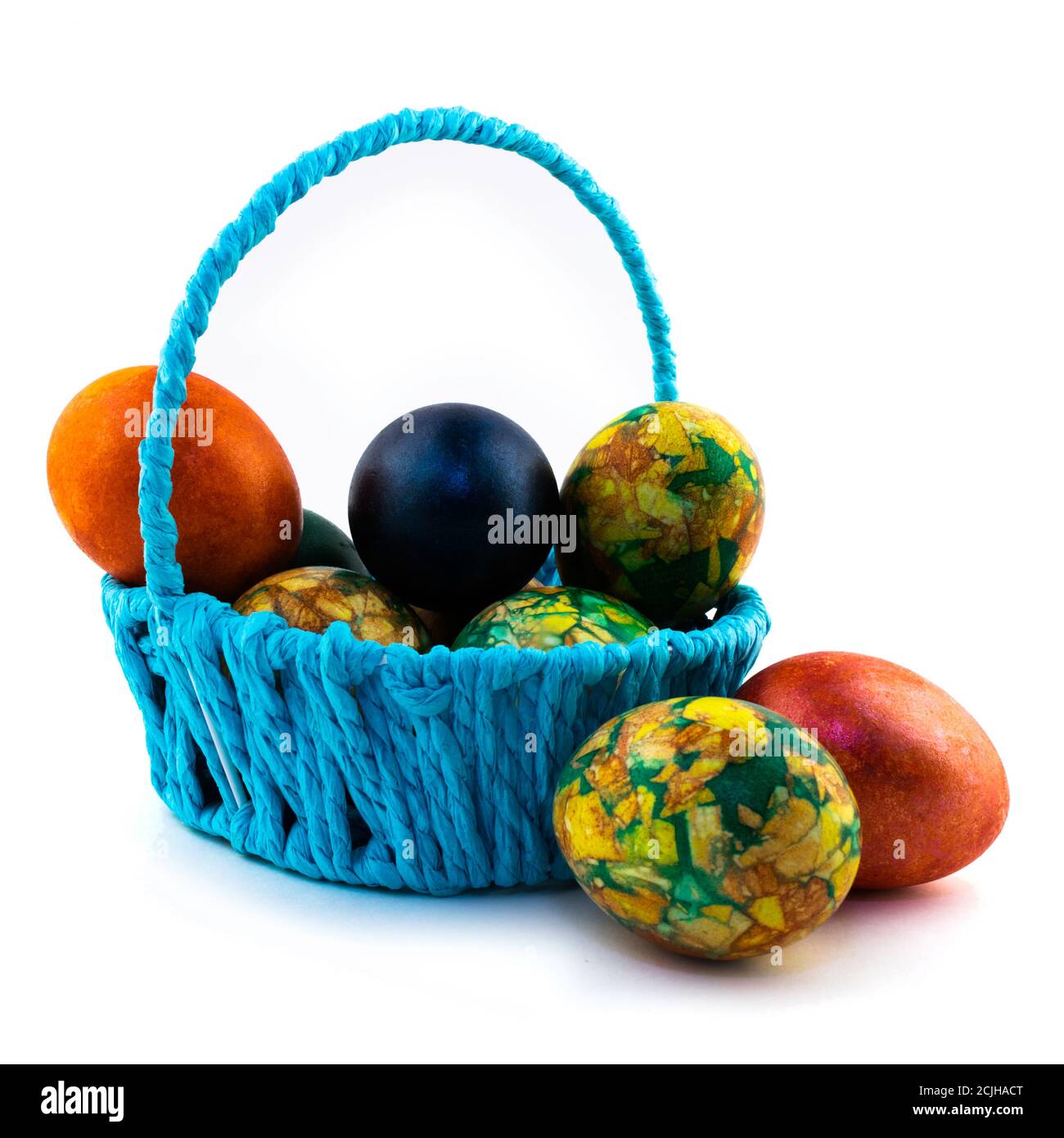 Easter eggs in the blue basket isolated on white background Stock Photo ...