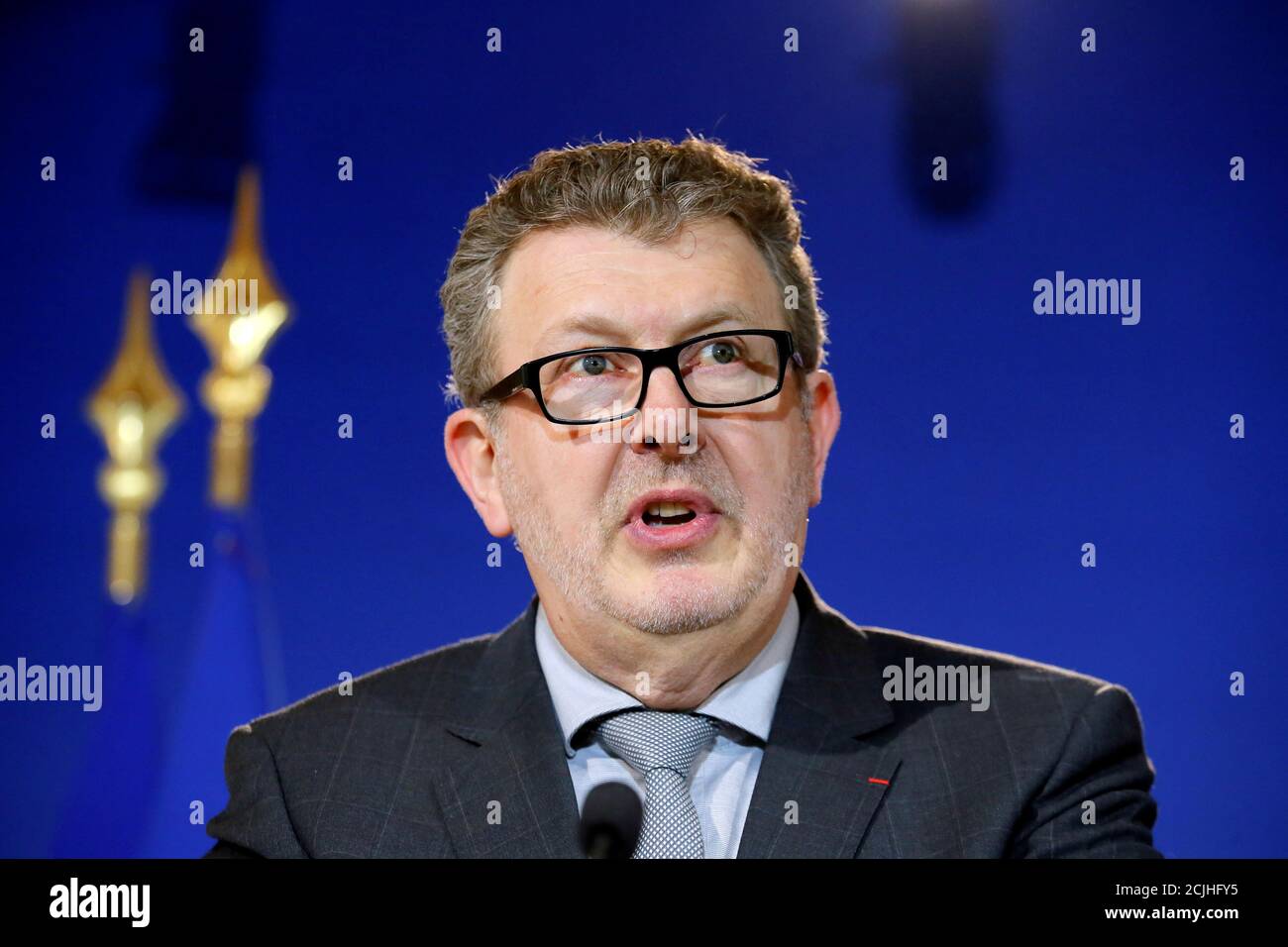 Head of Anticorruption Agency Charles Duchaine delivers a speech to inaugurate the French Anticorruption Agency at Bercy Economy ministry in Paris, France, March 23, 2017. The French anti corruption agency is a public organization focusing on business activity, the latest move in government efforts to fight corruption. REUTERS/Francois Mori/Pool Stock Photo