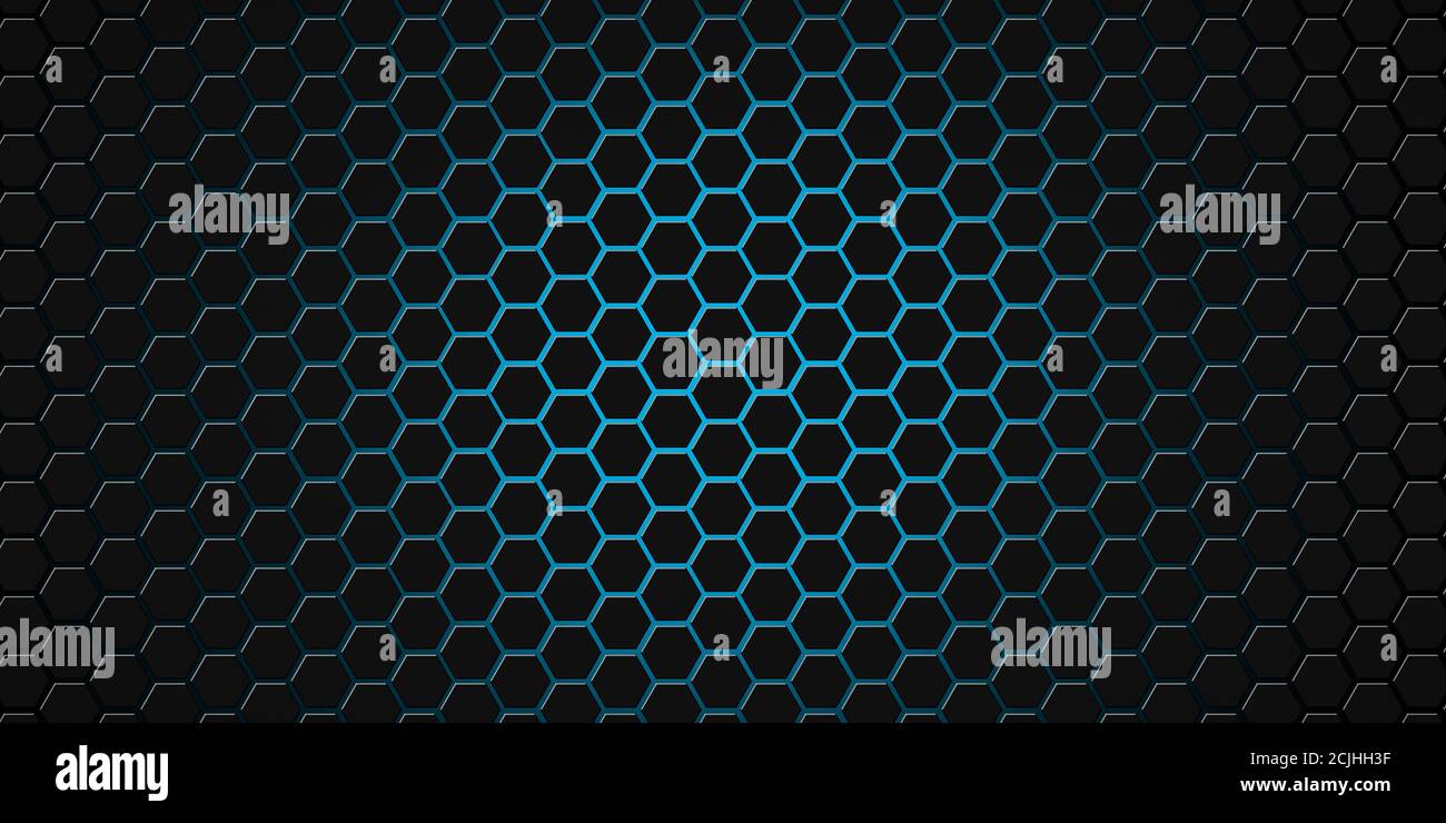 3d Rendering Of Futuristic Hexagon Mesh Background In Blue And Black ...