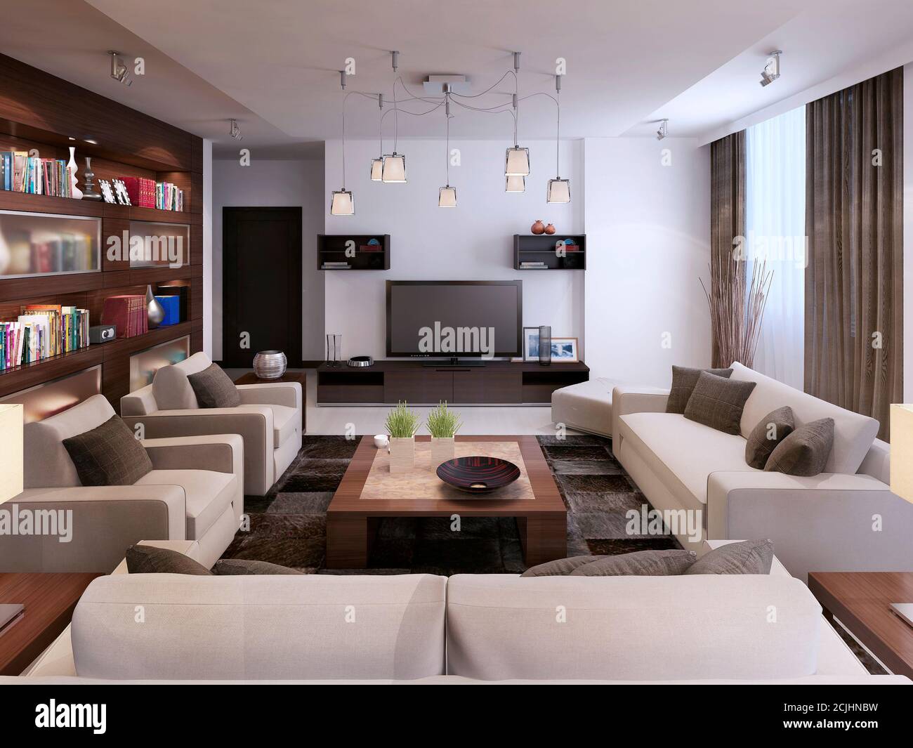 Living room modern style, 3d images Stock Photo