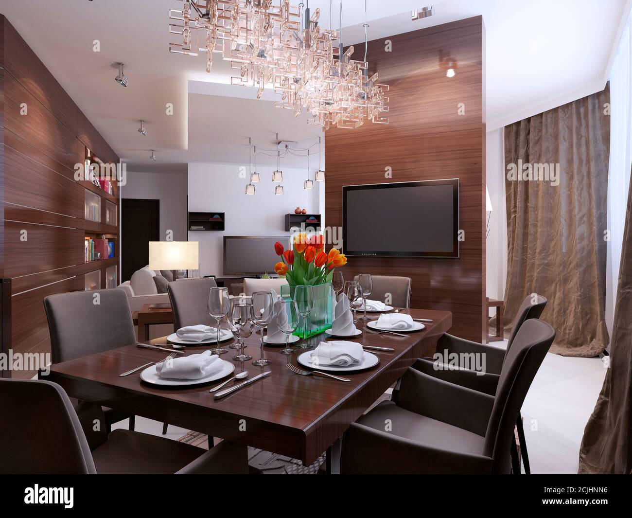 Dining room modern interior, 3d images Stock Photo