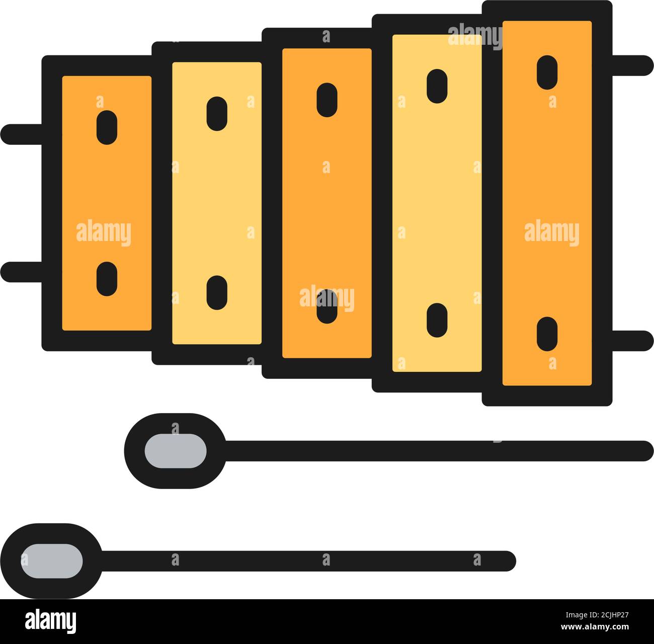 Vector accordion, bayan flat color line icon. Stock Vector