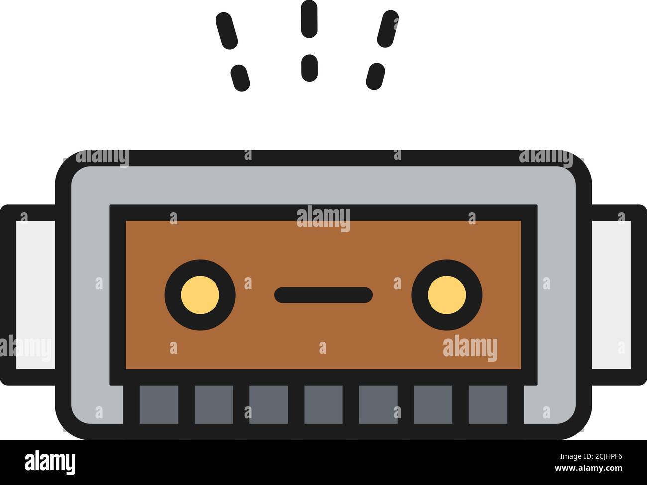 Harmonica, music instrument flat color line icon. Stock Vector