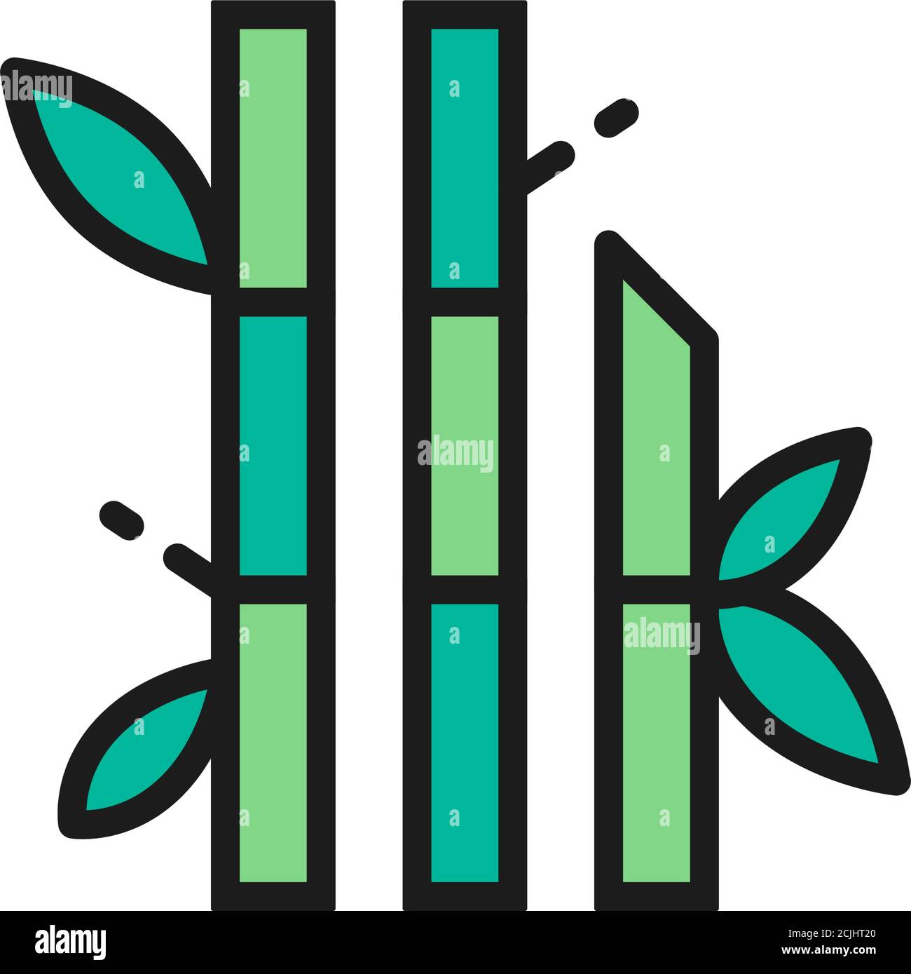 Bamboo with leaves flat color line icon. Stock Vector