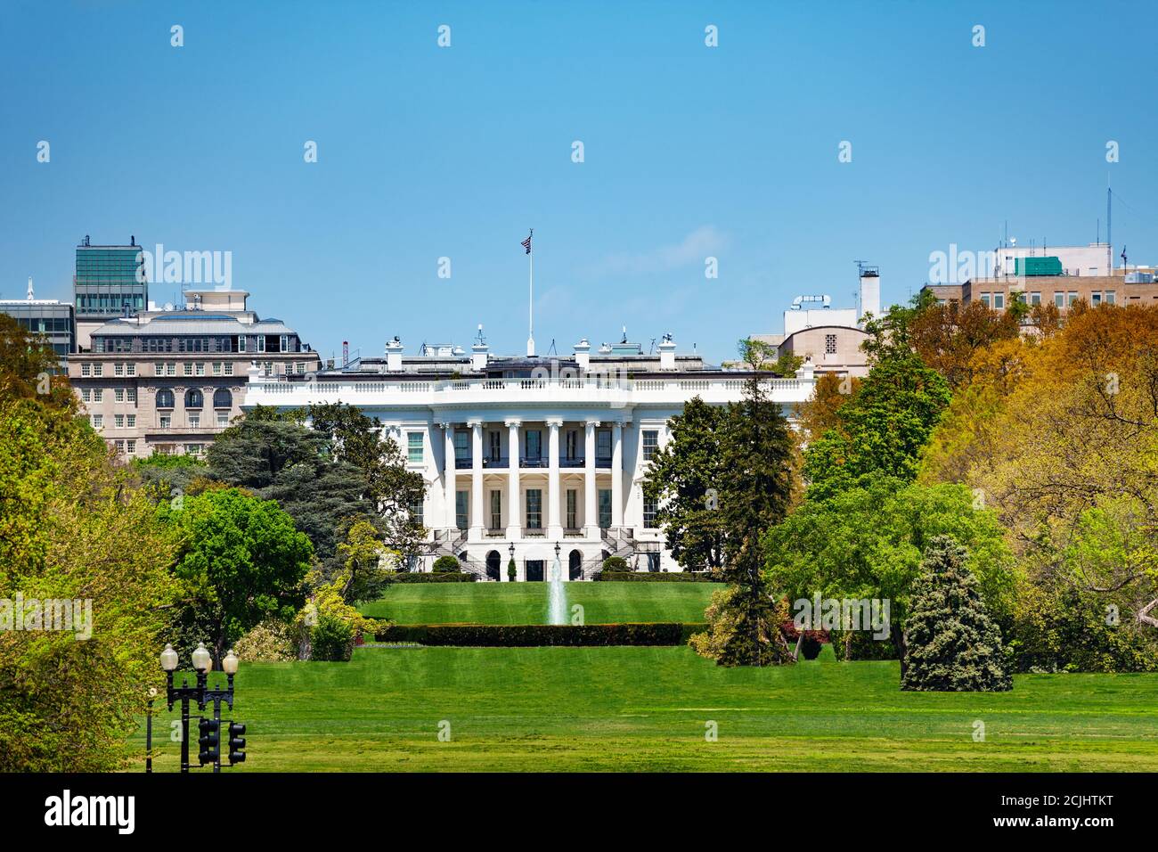 White House building residence and workplace of the president of the United States view from Ellipse road Stock Photo