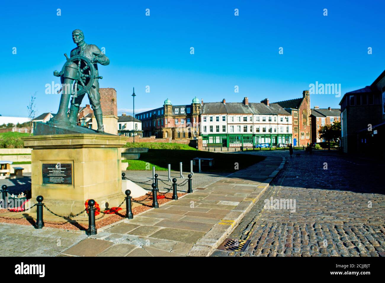 Merchant Navy Sculpture, Riverside, South Shields, England Stock Photo