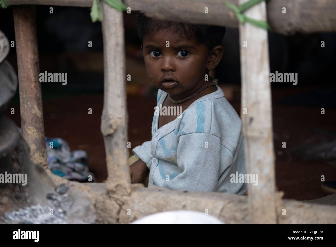 Dehradun, Uttarakhand/India - September 08 2020: Little girl from poor family facing camera. Stock Photo