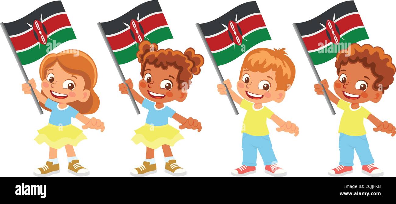 Kenya flag in hand. Children holding flag. National flag of Kenya vector Stock Vector