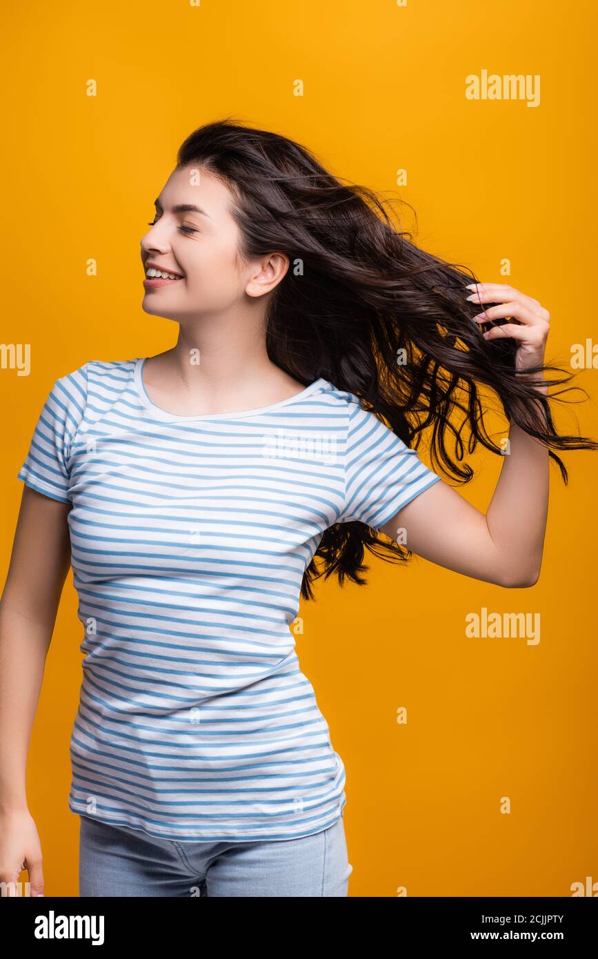 Woman long curly hair blowing hi-res stock photography and images - Alamy