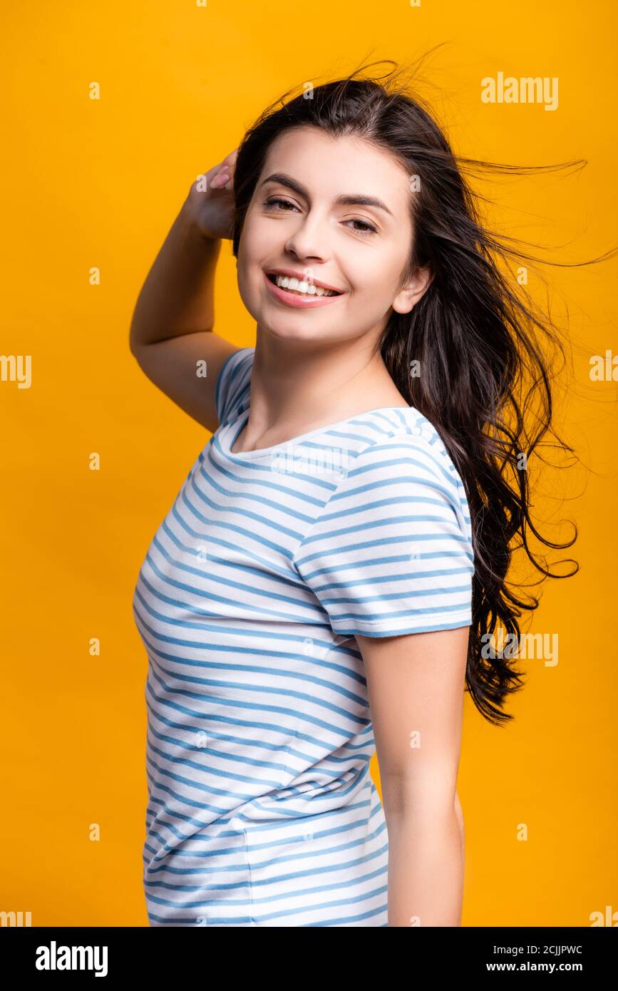 Woman long curly hair blowing hi-res stock photography and images - Alamy