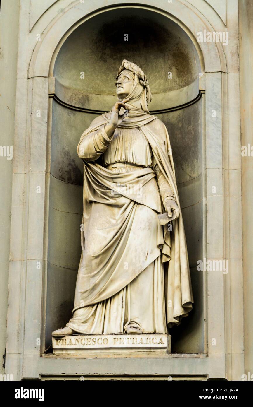 Statue of Francesco Petrarca (Petrarch) in Florence Stock Photo