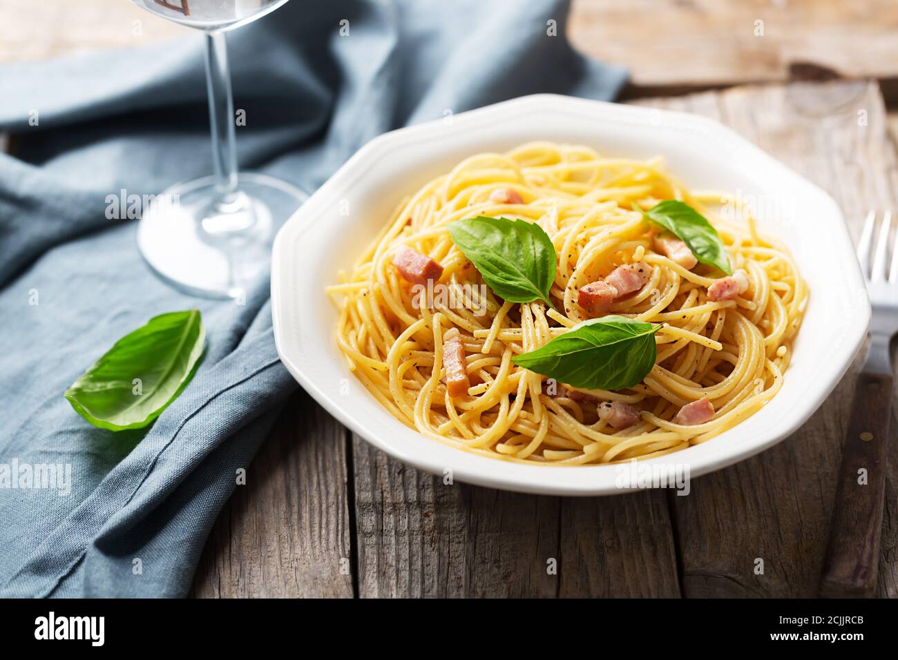 Italian Pasta Carbonara Made With Egg Hard Cheese Cured Pork Guanciale Or Pancetta And Black Pepper Typical Food In Italy Close Up Stock Photo Alamy