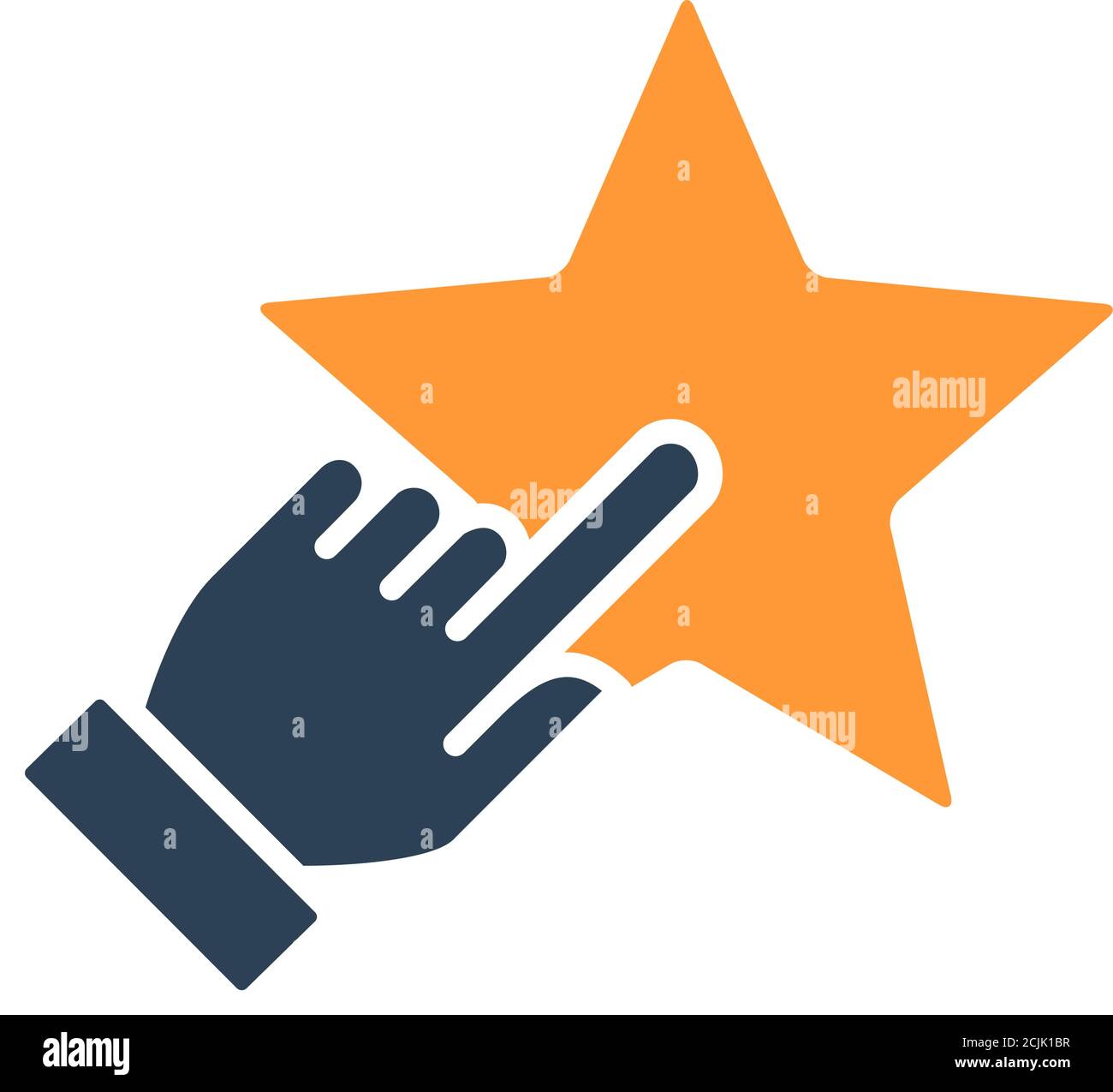 Human chooses a star colored icon. Customer review, add to favorites, rating, feedback symbol Stock Vector