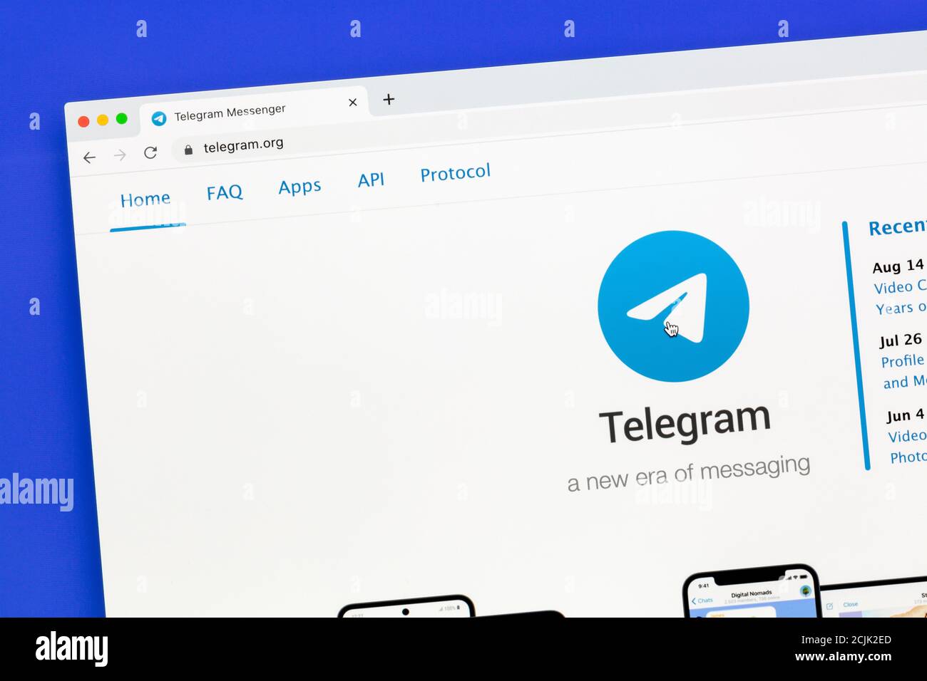 Ostersund, Sweden - August 2, 2020: Telegram Messenger website on a computer screen.. Telegram is a cloud-based instant messaging Stock Photo