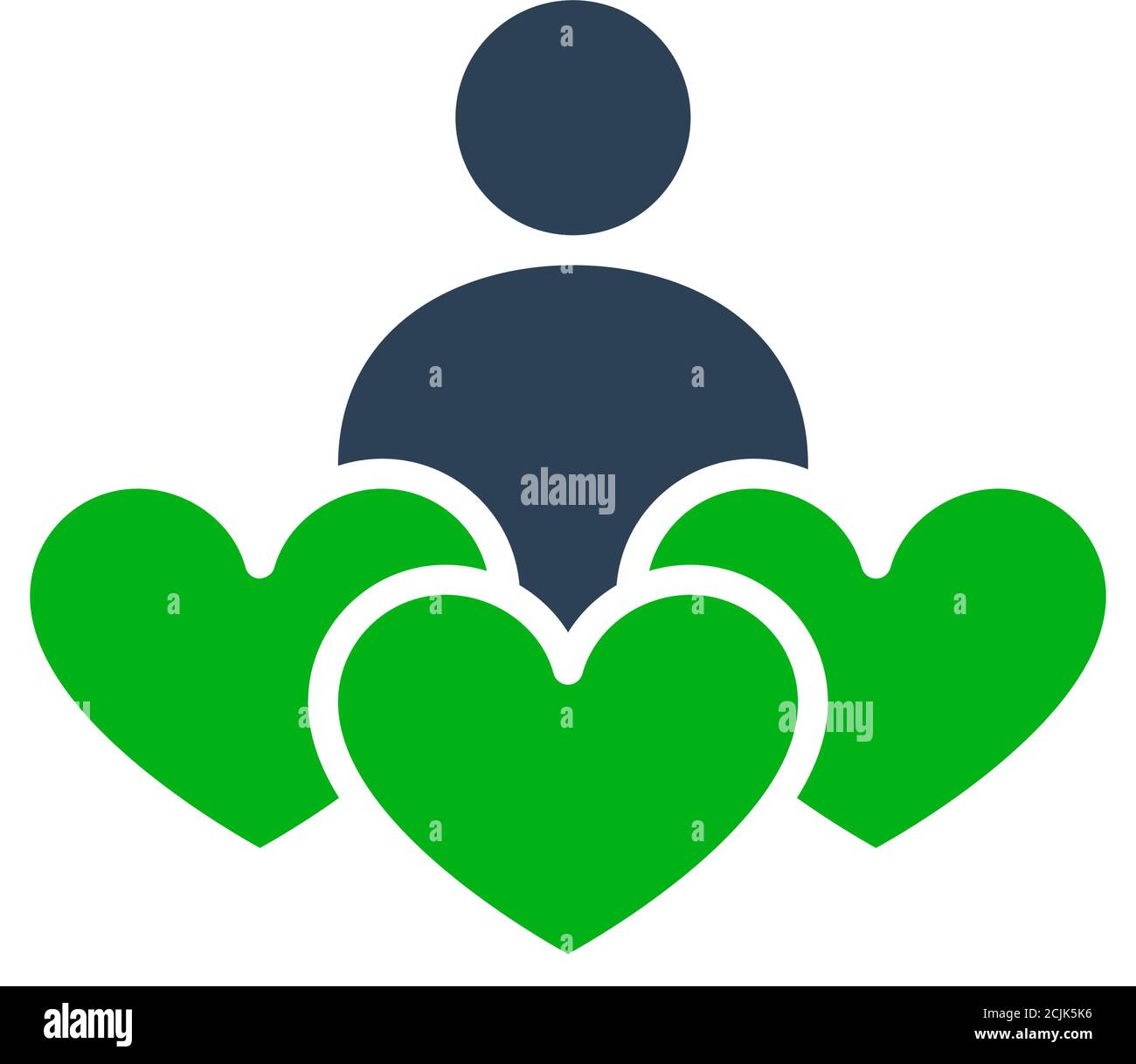 Human with three hearts, donation colored icon. Like, feedback, charity symbol Stock Vector