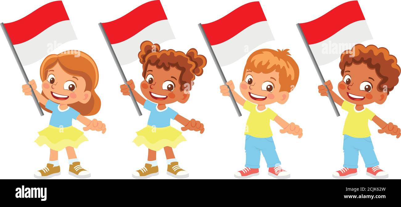 Indonesia flag in hand. Children holding flag. National flag of Indonesia vector Stock Vector
