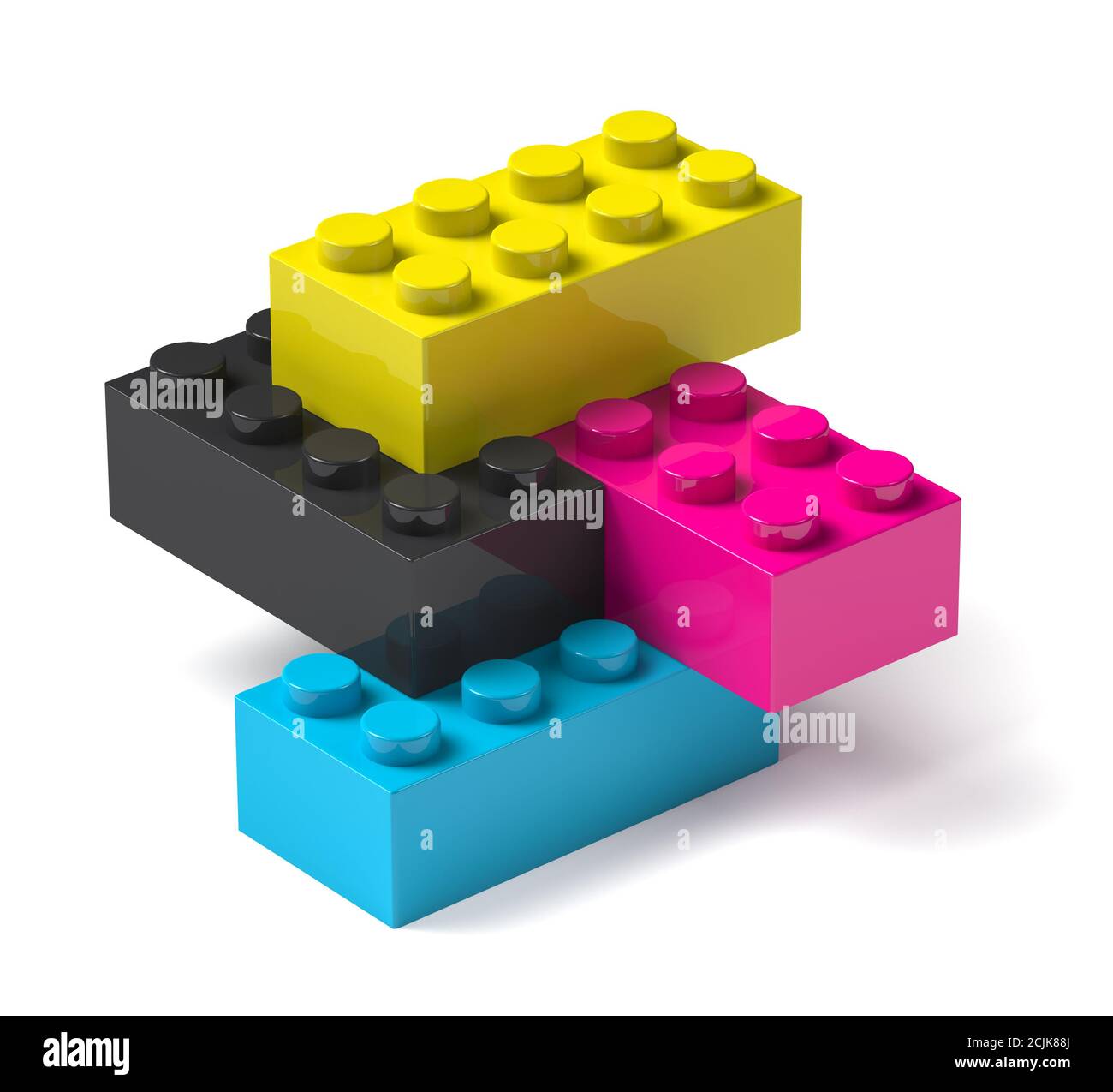 3D toy building blocks of four printing process cmyk colors cyan magenta yellow black Stock Photo
