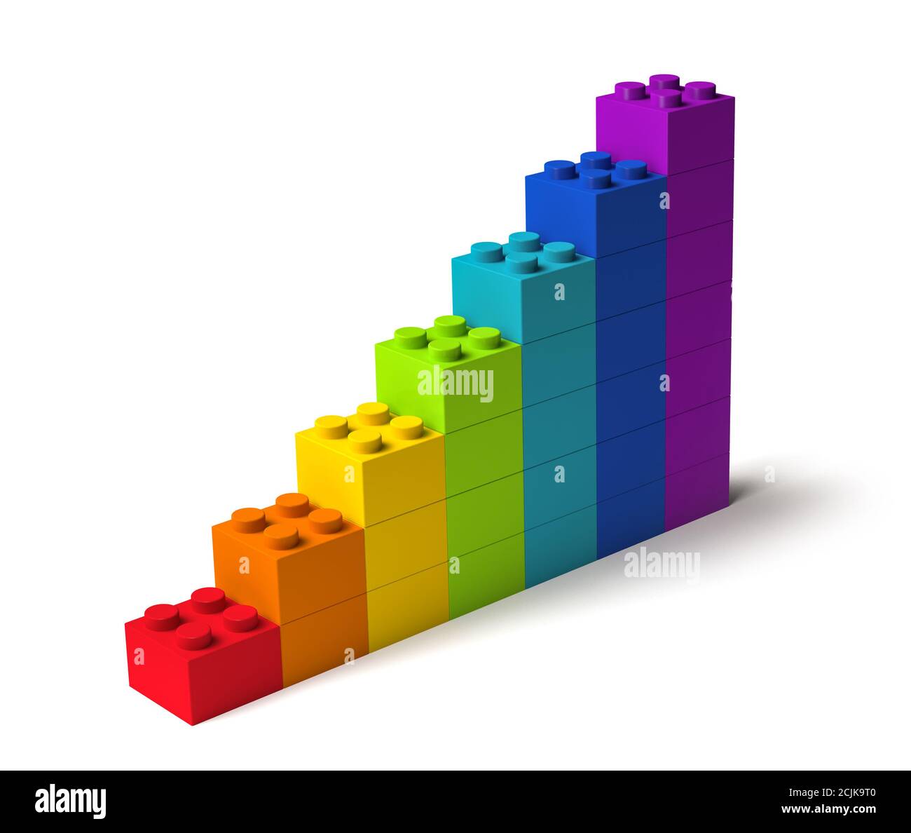 Building blocks in rainbow colors steady growth diagram 3D Stock Photo
