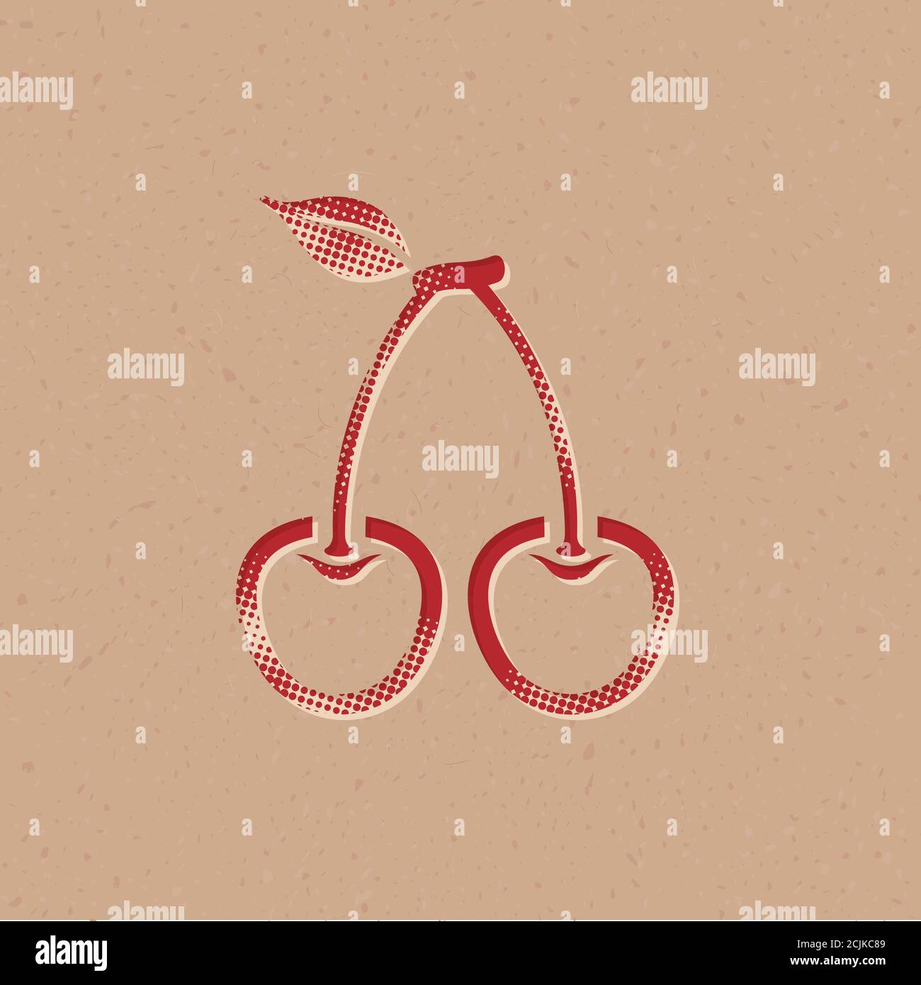Cherry icon in halftone style. Grunge background vector illustration ...