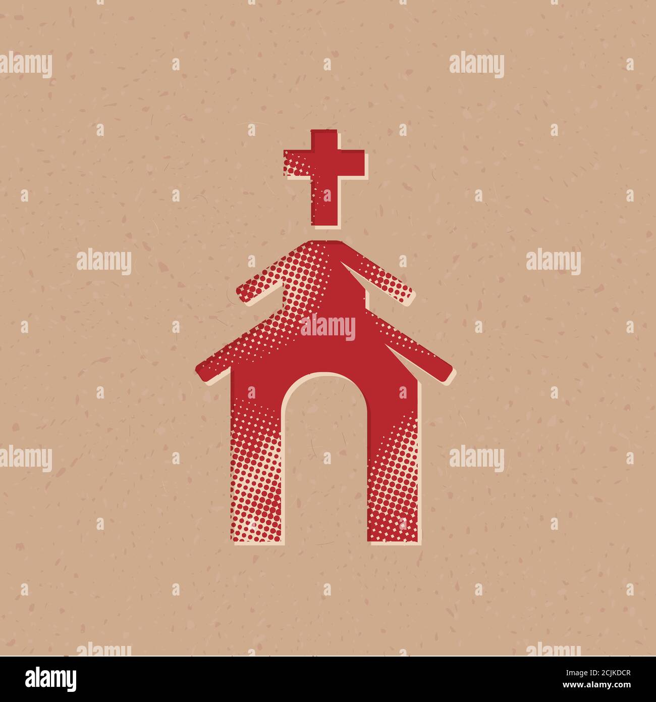 Church icon in halftone style. Grunge background vector illustration. Stock Vector