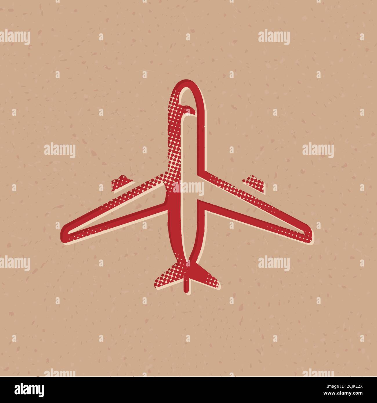 Airplane icon in halftone style. Grunge background vector illustration. Stock Vector