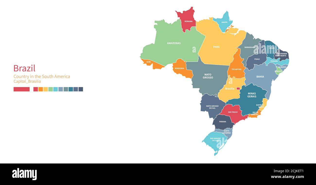 Brazil map. Colorful detailed vector map of the South American country Stock Vector Image & Art
