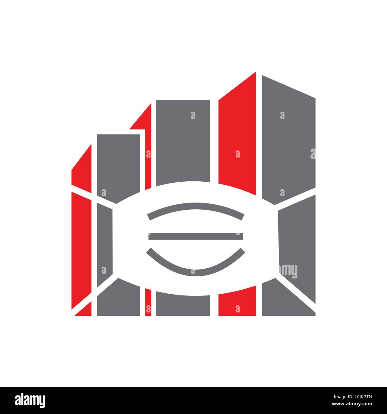 A building with medical mouth mask icon in red and gray color combo vector format Stock Vector