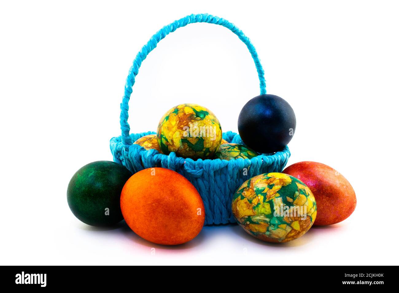 Easter eggs in the blue basket isolated on white background Stock Photo ...