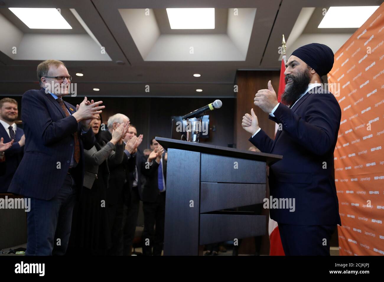 New Democratic Party Ndp Leader Jagmeet Singh Receives A Standing Ovation During A Caucus Meeting In Ottawa Ontario Canada February 27 2019 Reuters Chris Wattie Stock Photo Alamy