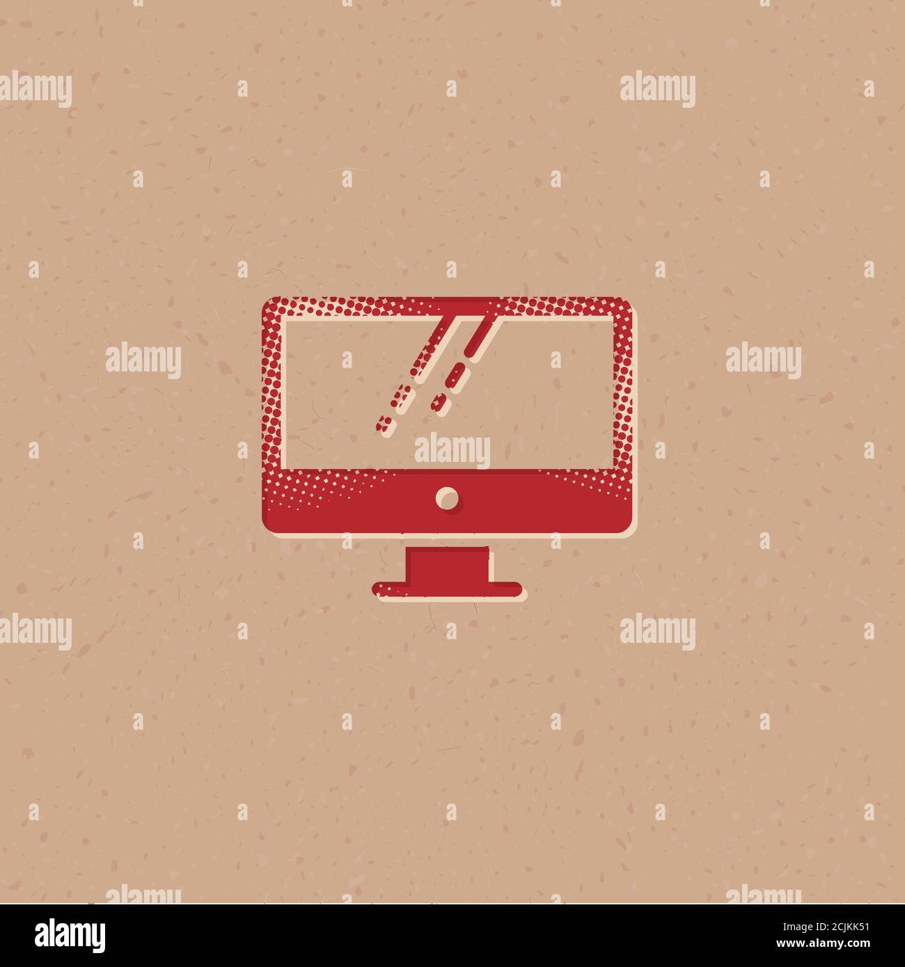 Desktop computer icon in halftone style. Grunge background vector ...