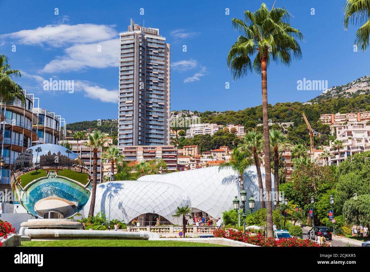 Monte Carlo, Monaco - August 15, 2018: Place du Casino at sunny day, tourists walk the street Stock Photo