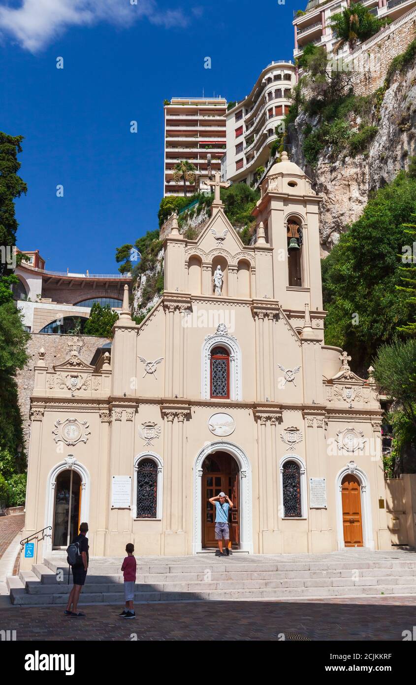 Monte Carlo, Monaco - August 15, 2018: Sainte-Devote Chapel, it is a Roman Catholic chapel dedicated to Saint Devota, the patron saint of Monaco Stock Photo