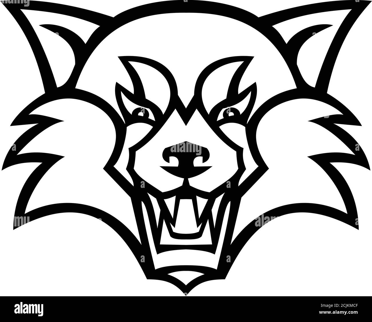 Mascot illustration of head of an angry red panda, the lesser panda, red bear-cat, or the red cat-bear viewed from front on isolated background in ret Stock Vector