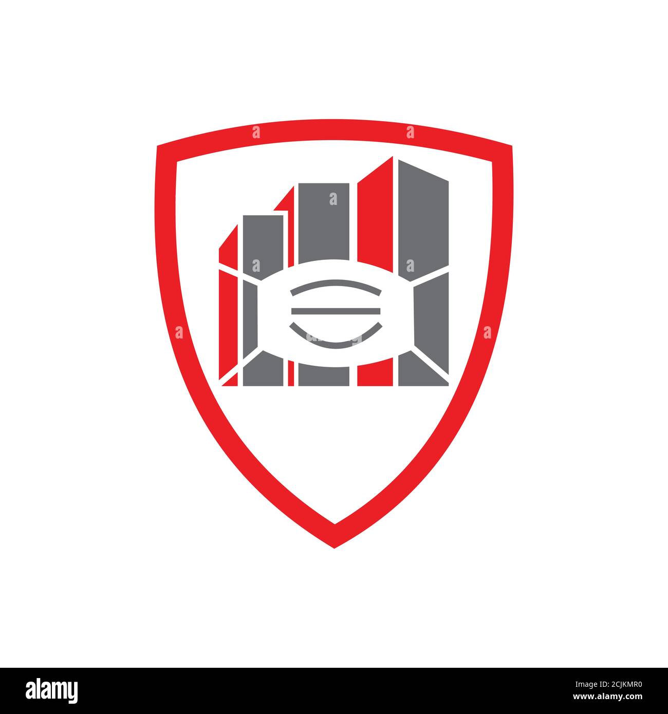 A shield in red with building and medical mouth mask icon vector format Stock Vector