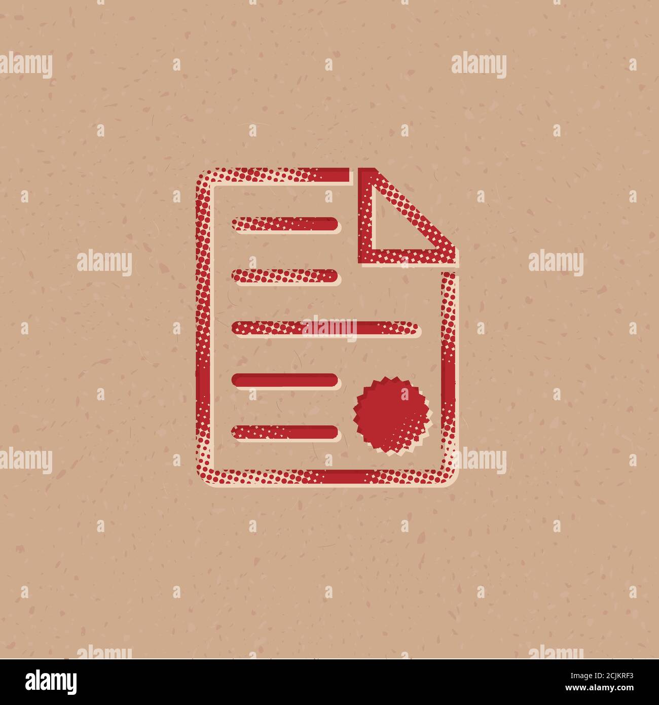 Contract document icon in halftone style. Grunge background vector ...