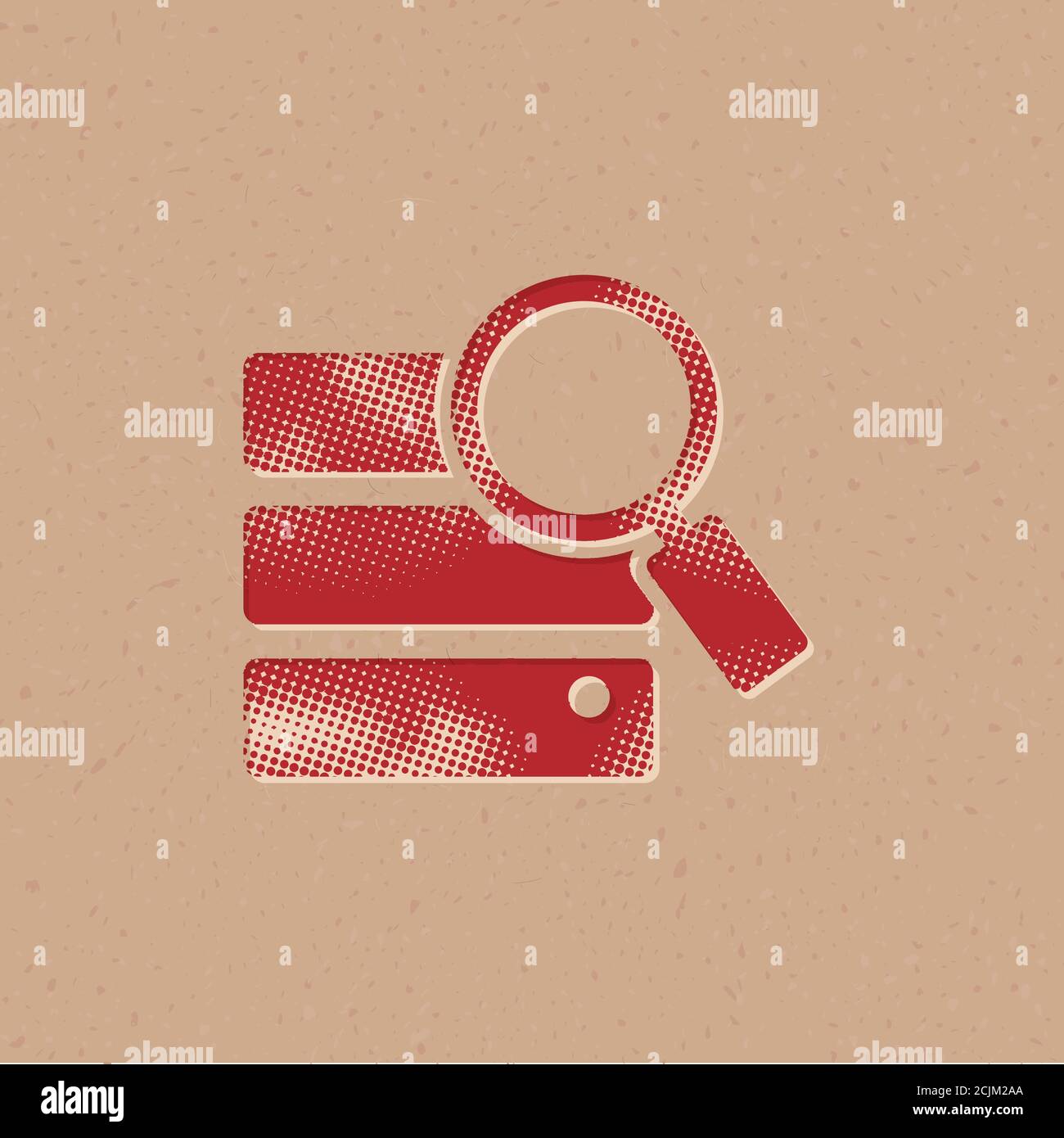 Database search icon in halftone style. Grunge background vector ...