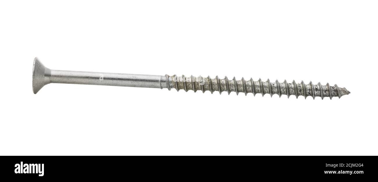 Long galvanized screw with thread isolated on white background Stock Photo