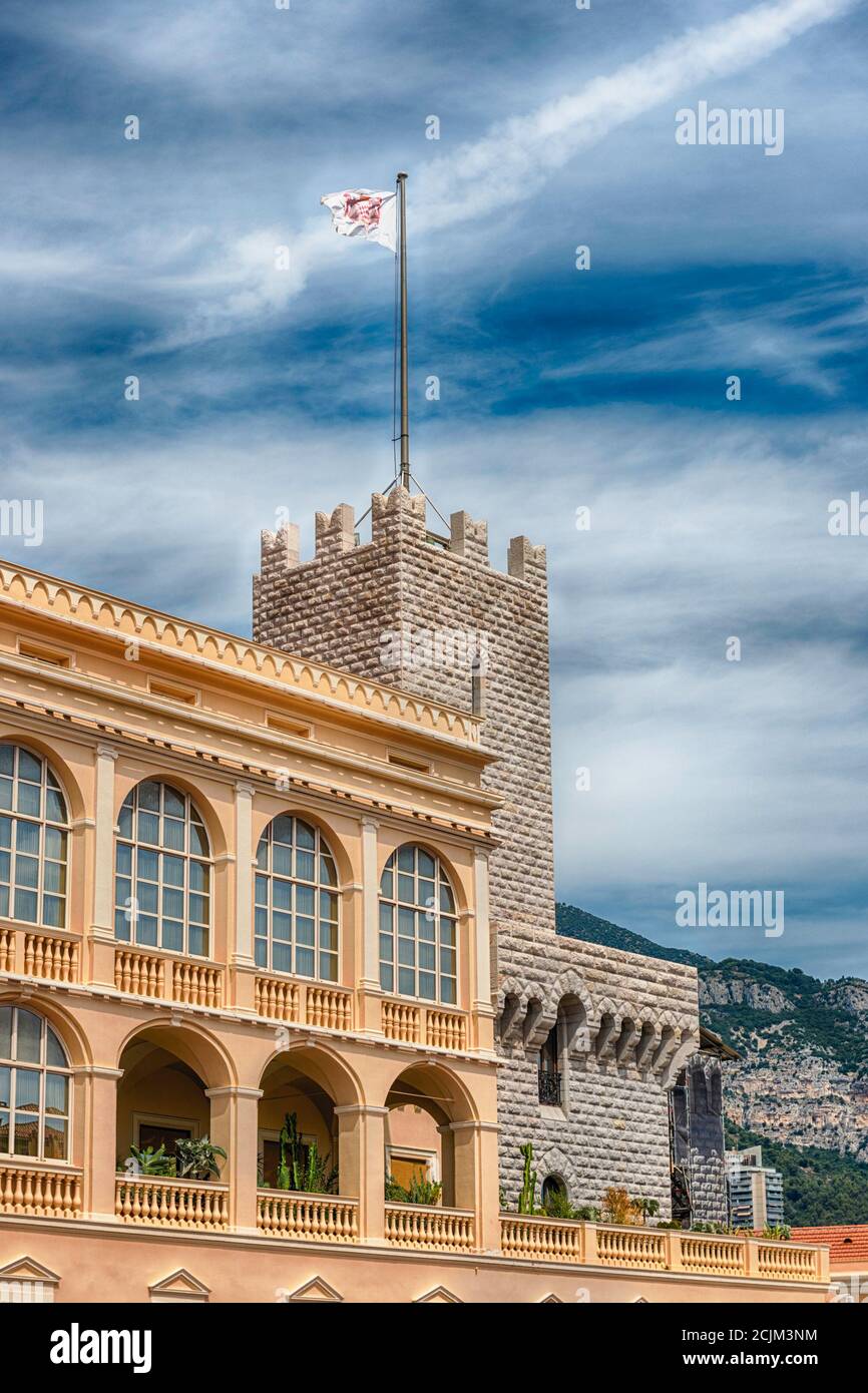 Le Rocher Detail with the tower of Prince's Palace of Monaco, located in Monaco ...