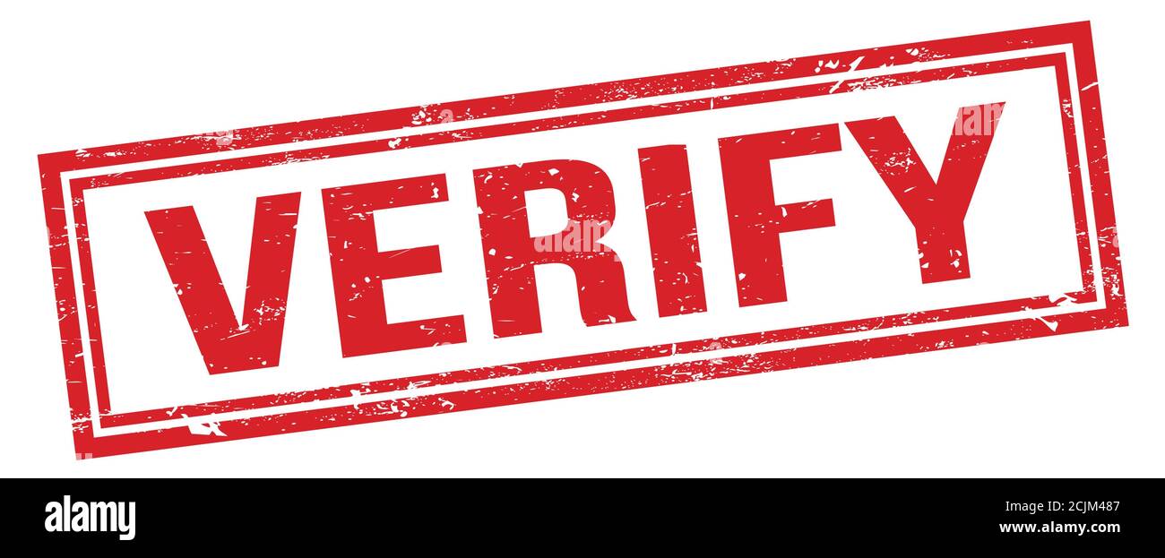 VERIFY red grungy rectangle stamp sign Stock Photo - Alamy