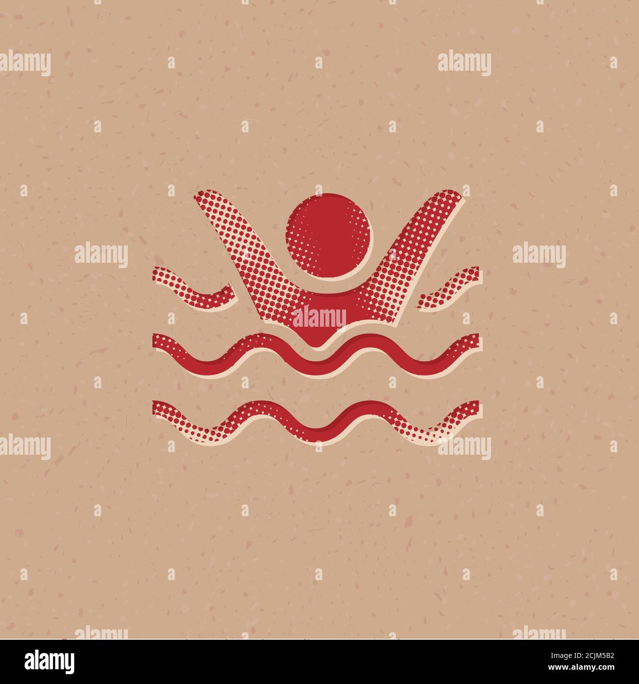 Drowned man icon in halftone style. Grunge background vector illustration. Stock Vector