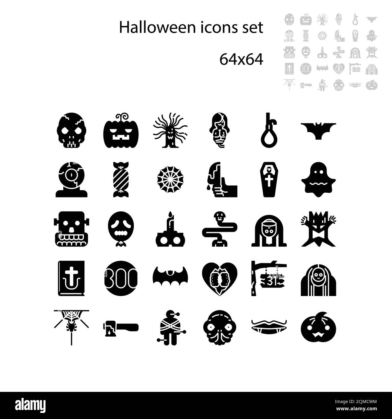 Collection of halloween silhouettes icon. Ghost or Monster. Demon or Satan sign. For celebration, template and decoration. 64x64 pixel perfect icon Stock Vector
