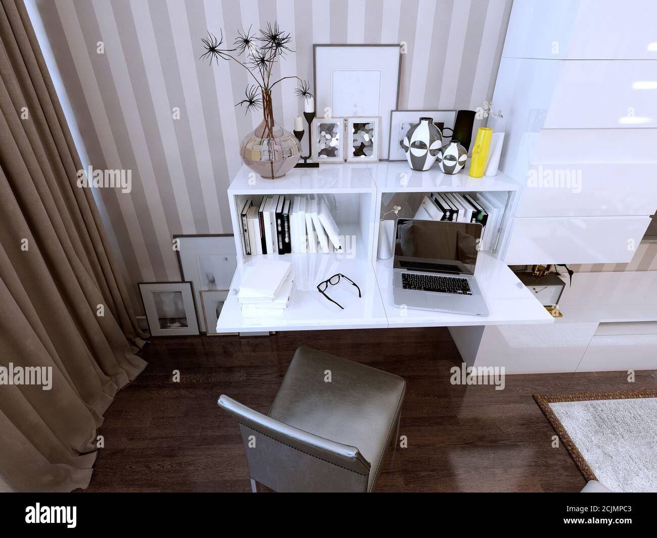 wall storage and bookcase modern style. 3d render Stock Photo - Alamy