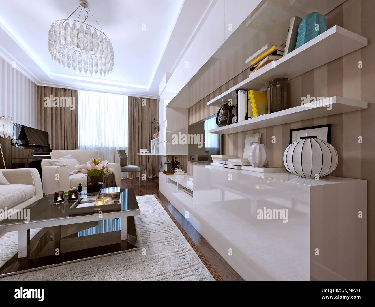 wall storage and bookcase modern style. 3d render Stock Photo - Alamy