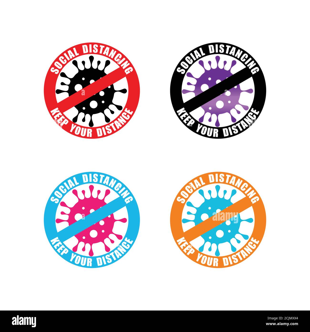 A set of vector sign for social distancing to stop the spread of Germ ...