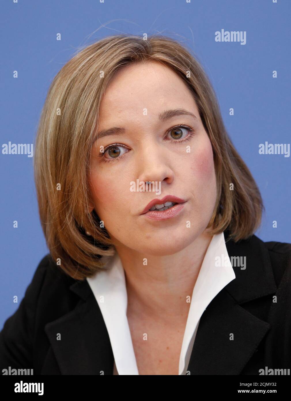 German Family Minister Kristina Schroeder presents findings of the Monitor Familienleben 2011 report during a news conference at the Bundespressekonferenz (Federal Press Conference) in Berlin, September 14, 2011.  REUTERS/Thomas Peter  (GERMANY - Tags: POLITICS HEADSHOT) Stock Photo