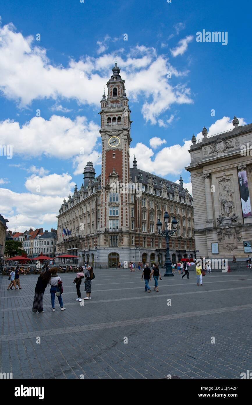 Lille France - 4 August 2020 - Square in front ot Opera building in Lille in France (Chambre de Commerce et d’Industrie & Opera building) Stock Photo