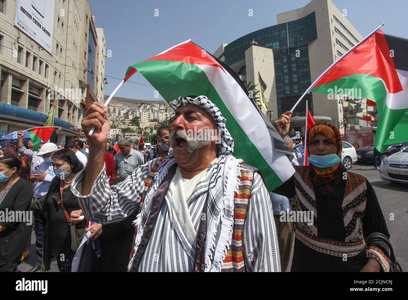 Nablus West Bank City Of Nablus 15th Sep Palestinians Attend A Protest Against Any Arab Israeli Normalization Agreement With Israel In The West Bank City Of Nablus On Sept 15 Credit