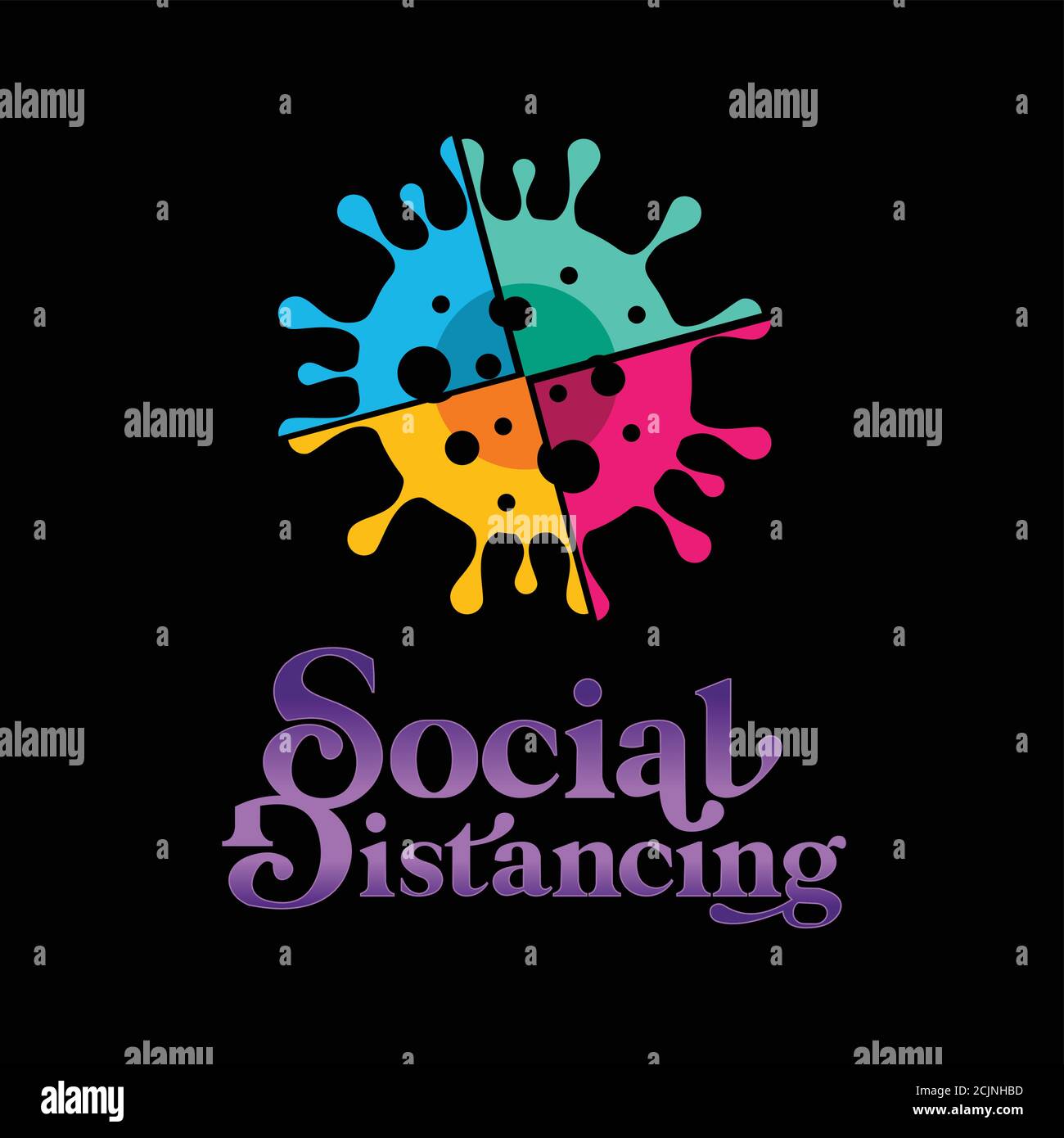 A social distancing campaign with multi color virus splited in vector format Stock Vector