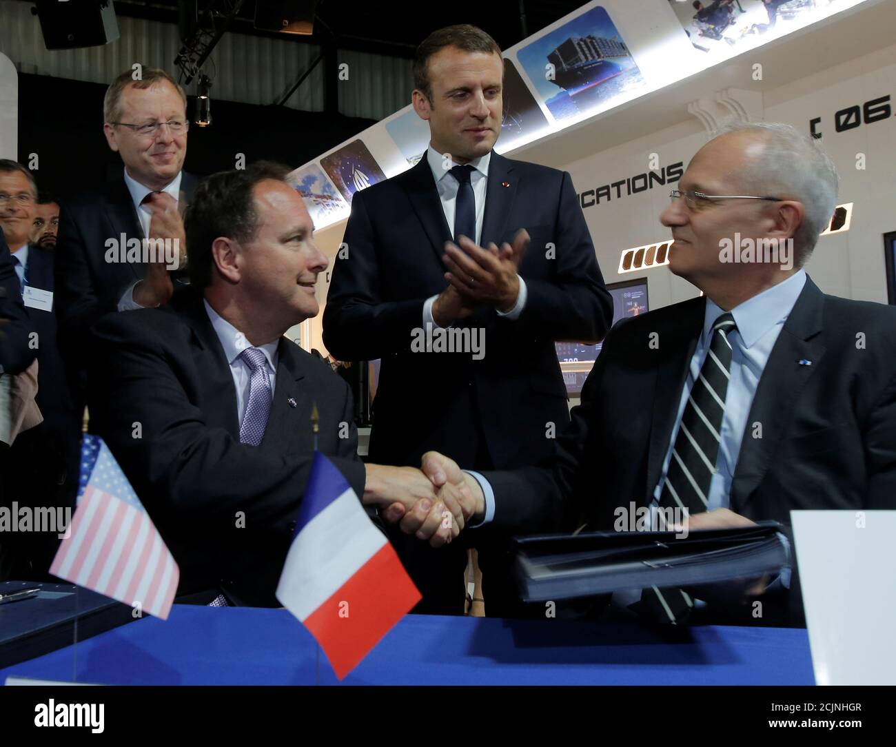 French President Emmanuel Macron C Applauds After Nasa Administrator Robert M Lightfoot L And Jean Yves