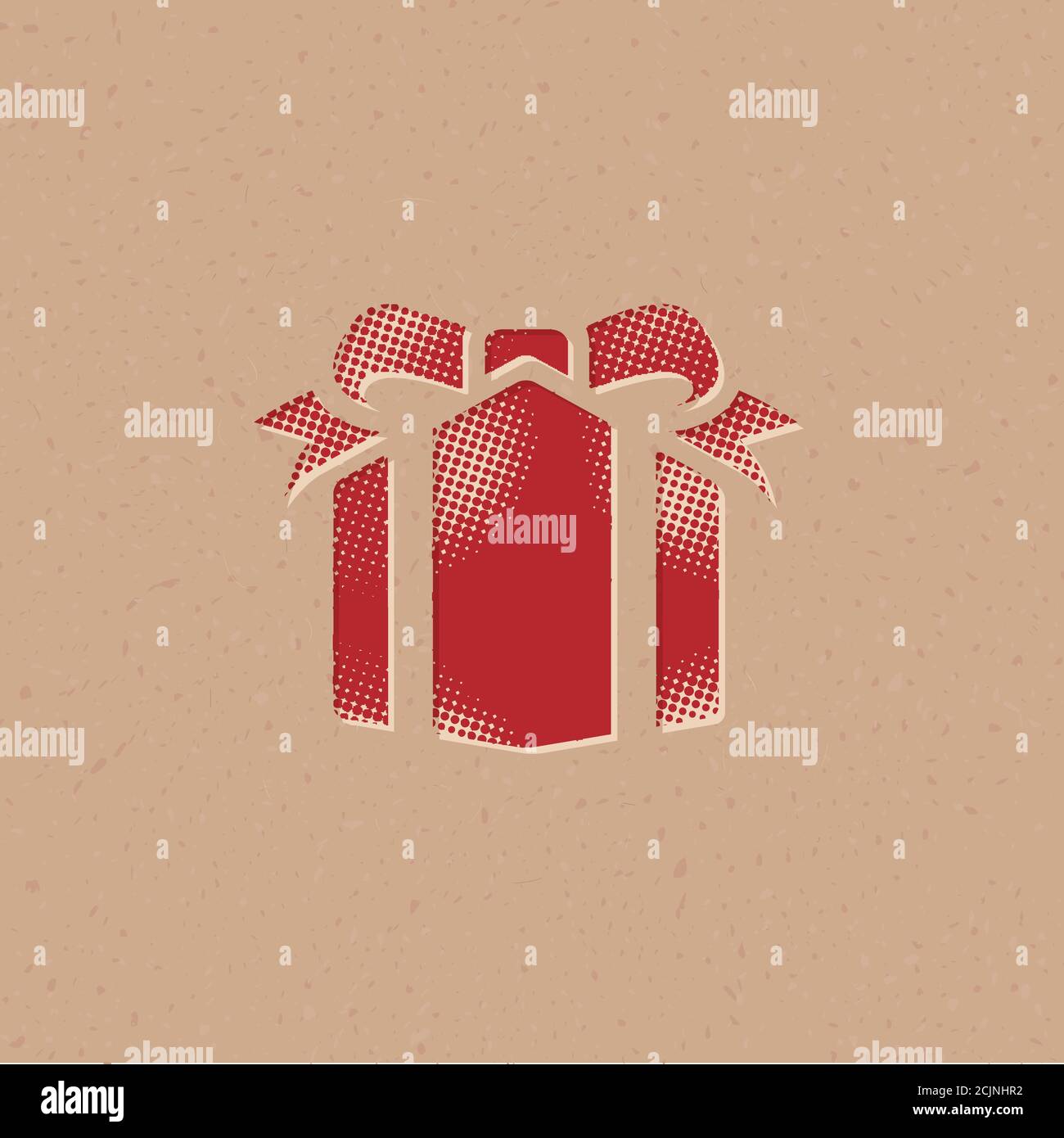 Gift box icon in halftone style. Grunge background vector illustration ...